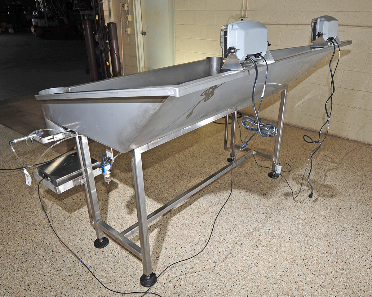 NEW BAG PACKING TABLE, 2-station, food grade stainless steel, for fill by weight, with scales & bag holders; Alard item Y4442