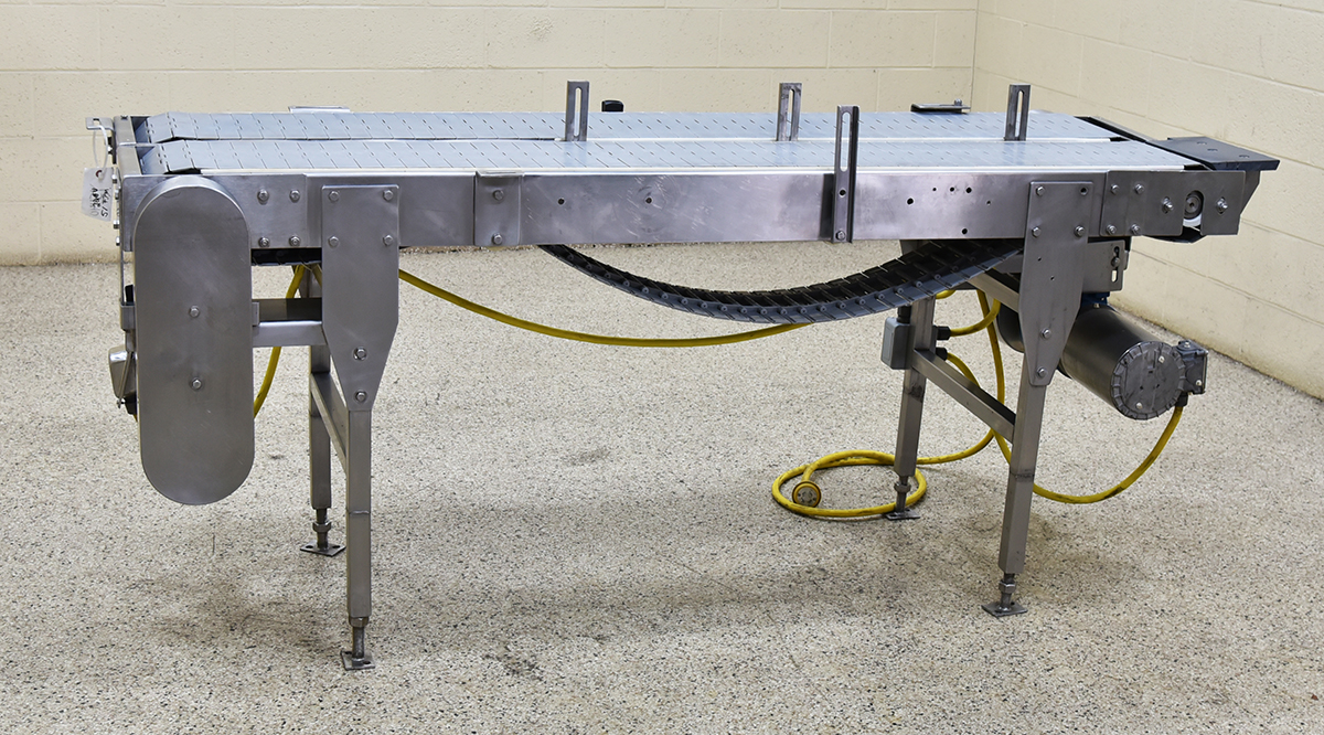 Used TWO LANE FLAT-TOP CHAIN CONVEYOR, COUNTER DIRECTIONAL, all stainless steel, Alard Equipment Corp item Y5440