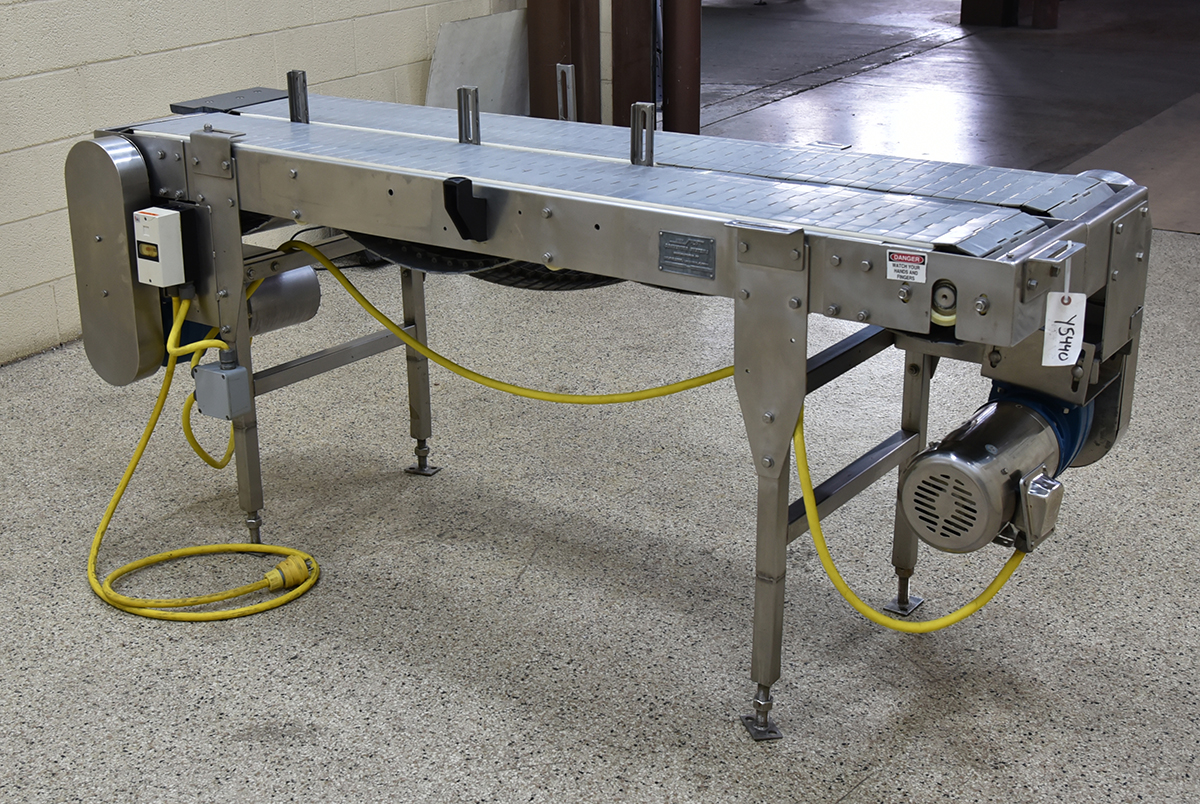 Used DUAL LANE CONVEYOR, tabletop chain, back and forth configuration, stainless steel, Alard item Y5440