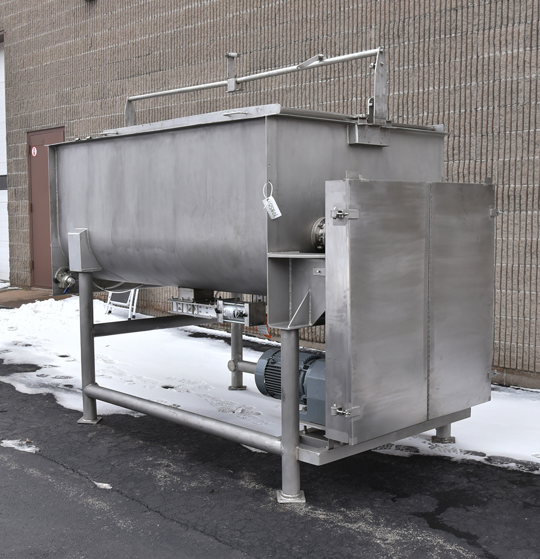 Used 60 cubic foot RIBBON BLENDER, dual, slide gate discharges for particulates, powders, food grade, stainless steel, Alard item Y0850