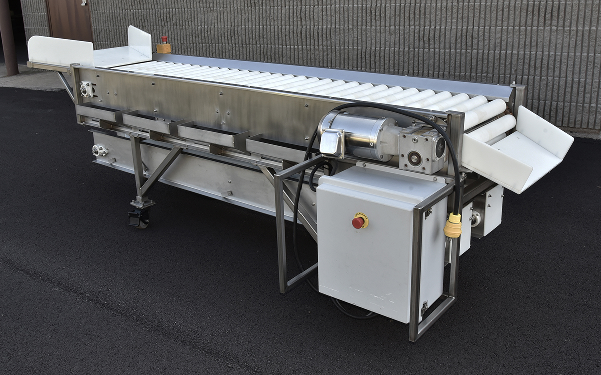 Used ROLLER BED INSPECTION CONVEYOR, food grade stainless steel grading and sorting table, Alard Equipment Corp item Y5660
